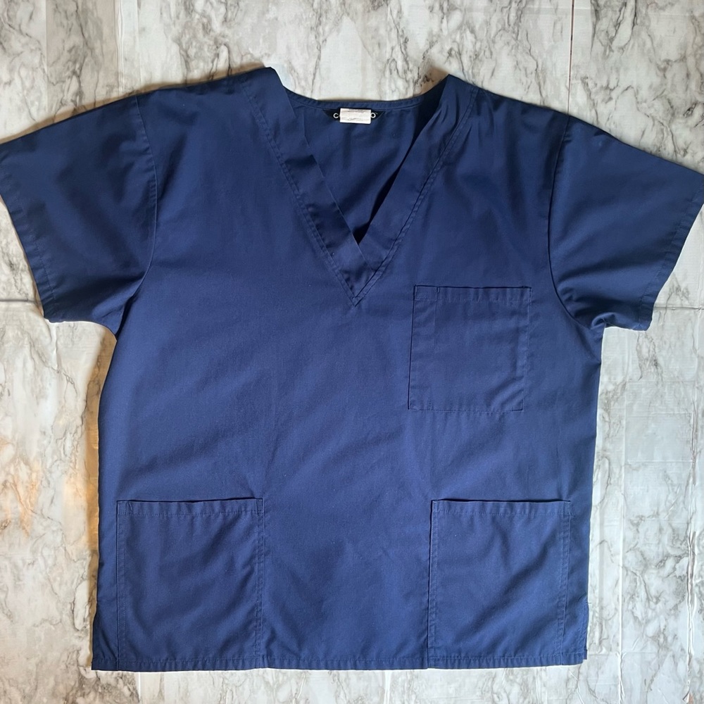 Cassandra O Women's Nurses Medical scrub Top Size XL solid navy blue 3 pocket